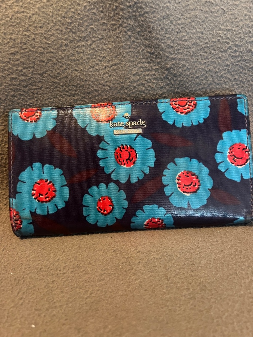 kate spade Navy Wallet with Turquoise & Red Floral Print
